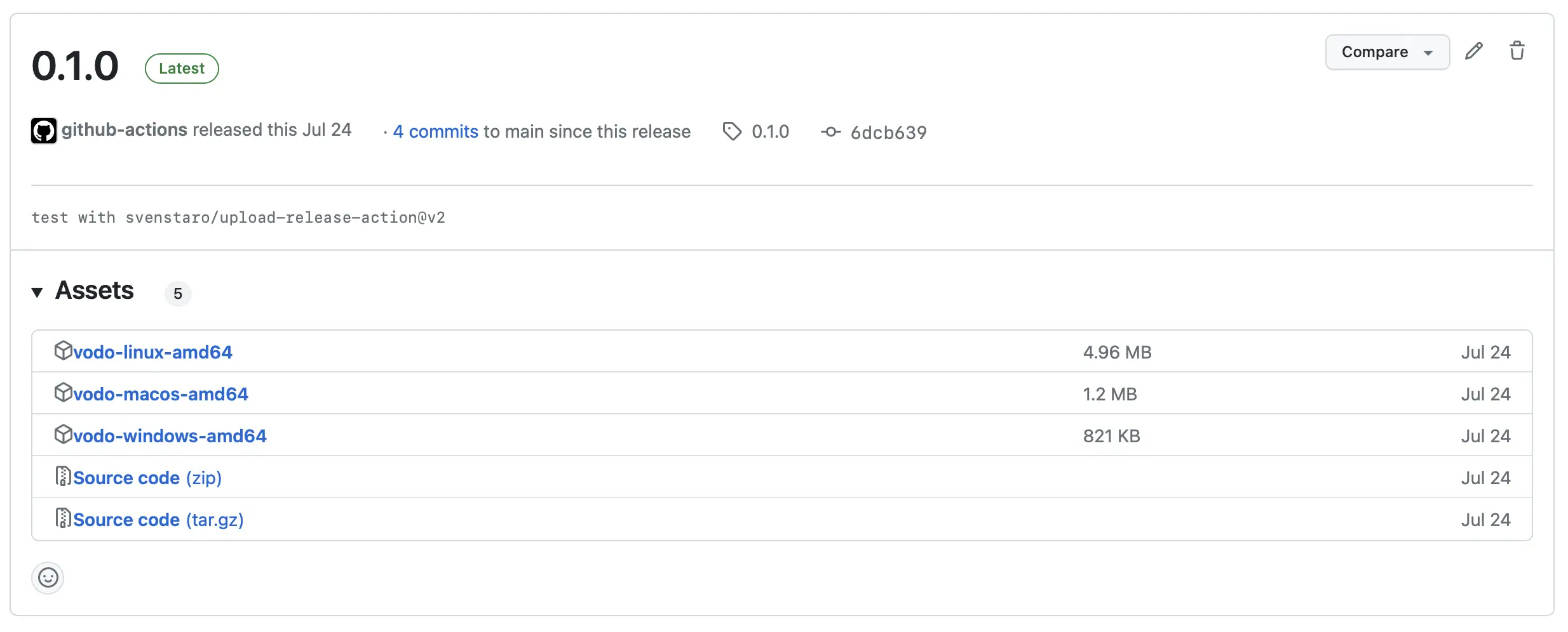 Release page in GitHub UI